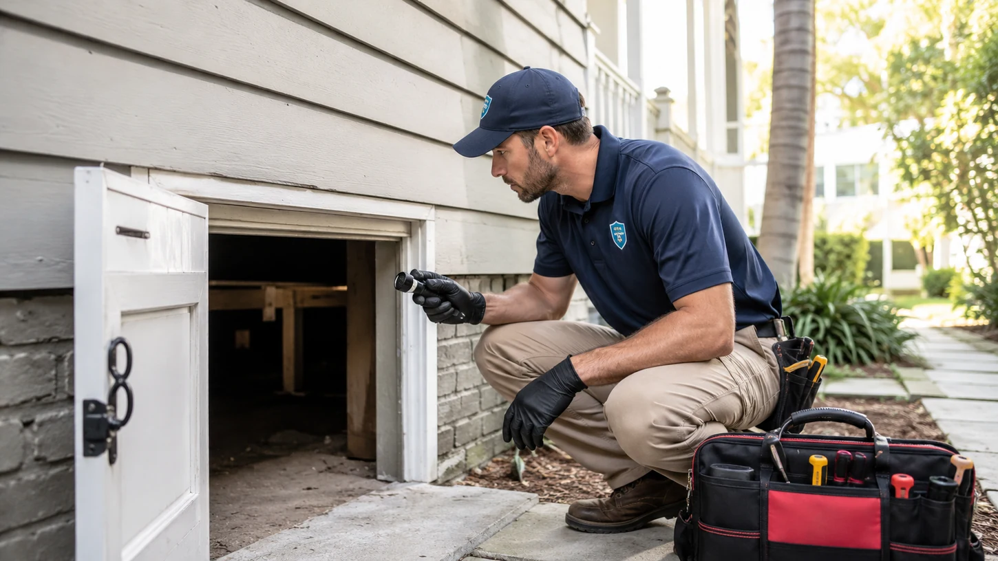 Crawl space access inspection for drainage and moisture concerns